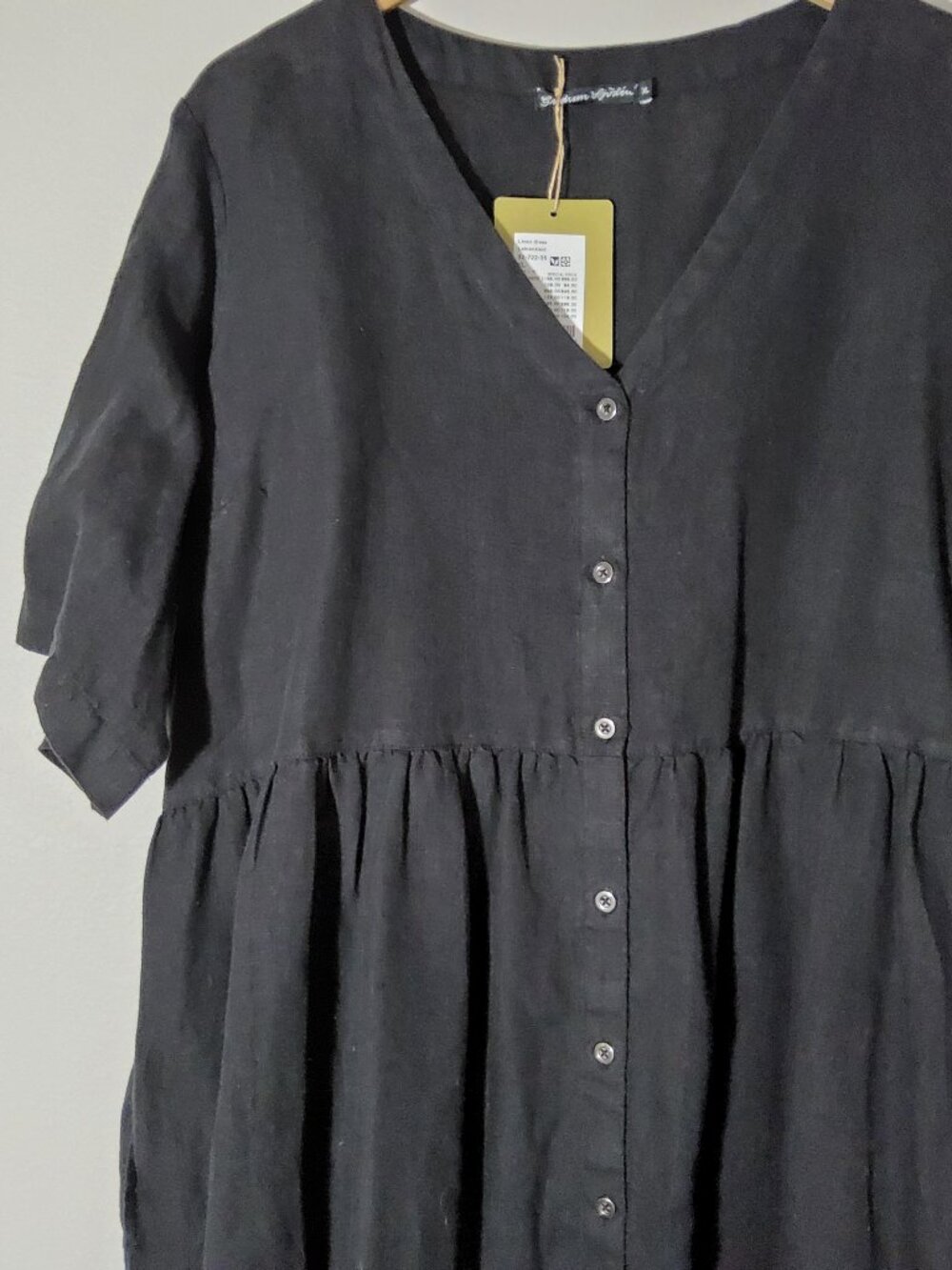 NWT Gudrun Sjoden Black Swedish Linen Button Front Midi Dress XL NEW - Picture 3 of 8